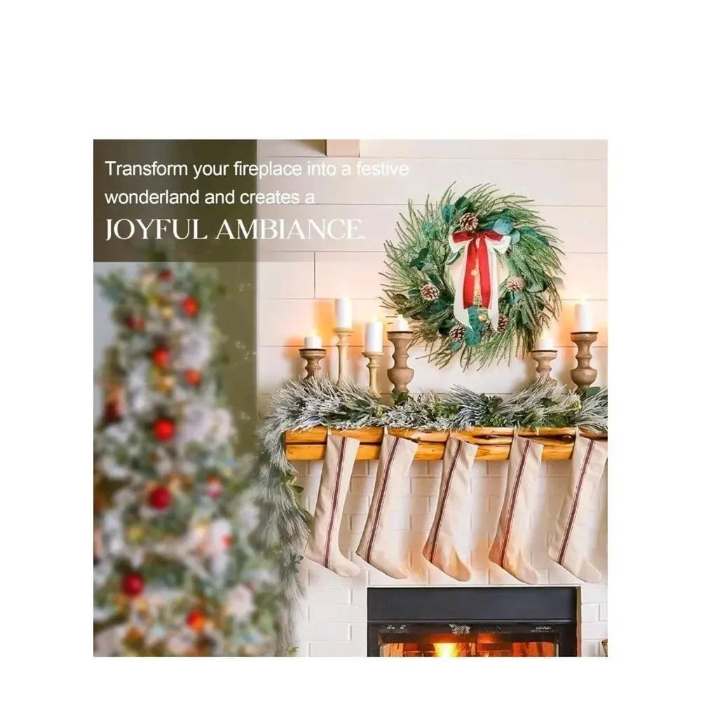 Christmas Wreaths for Front Door Outdoor, 24 Inch Artificial Xmas Winter Wreath,